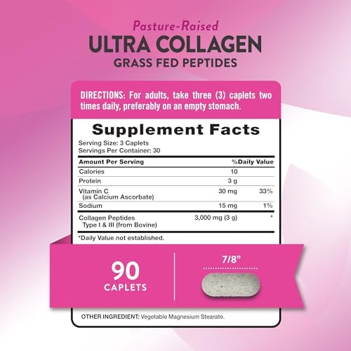 Nature's Truth Collagen Peptides | 90 Caplets | Type 1 and 3 with Vitamin C | Grass Fed, Non-GMO & Gluten Free Supplement