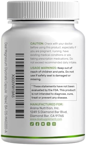 Magnesium Glycinate 500mg Per Capsule (1000mg Per Serving) Plus Vitamin C