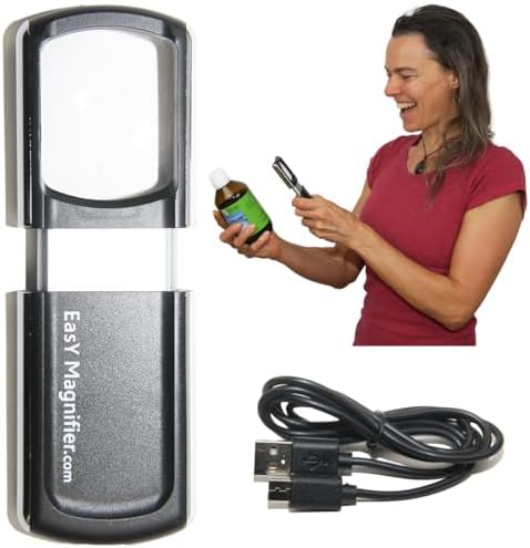 Small Rechargeable Magnifying Glass with LED Light 3.0X, Lighted Handheld Magnify Glasses for Reading Fine Prints & for Close Work