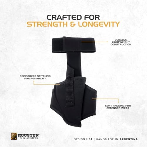Houston Gun Holsters Ankle Revolver Holster, .38 J-Frame | Concealed Carry Ankle Holster, Fits .38 Special J-Frame Revolvers, 2.5 in Barrel or Less, Adjustable Strap, Black