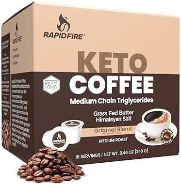 Rapidfire Caramel Macchiato Ketogenic High Performance Keto Coffee Pods, Supports Energy & Metabolism, Weight Management, Single Serve K Cup, Brown, 16 Count
