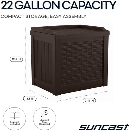Suncast Outdoor Deck Box - 22 Gallon Java Resin Outdoor Storage Box, Weatherproof Patio Storage Bin Container for Seating & Organizing Cushions