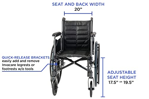 Invacare TREX20RFP Series Tracer EX2 Standard Folding Wheelchair for Adults with 20" Seat Width and Full Arms