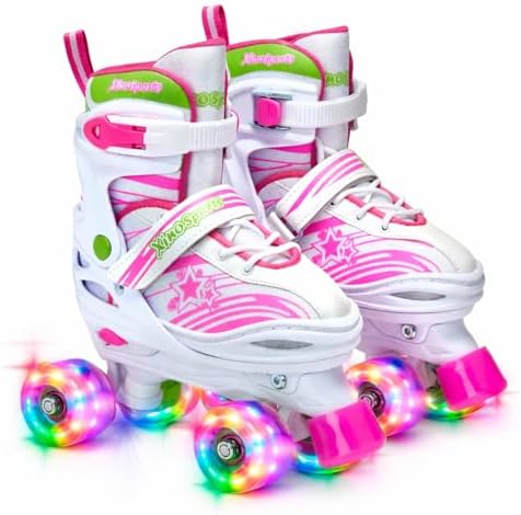 XinoSports Kids Adjustable Roller Skates for Girls & Boys with Light Up Wheels (Ages 5-20) – Roller Skates with Illuminating Wheels