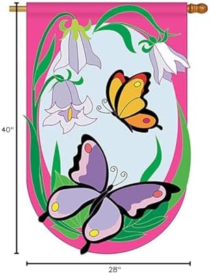 Two Group - Butterflies Garden Friends - Everyday Bugs & Frogs Applique Decorative Vertical House Flag 28" x 44"