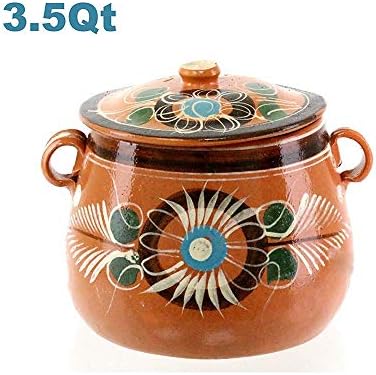 New Olla De Barro Frijolera w/Lid 3.5 Quarts Canterito Cazuela Traditional Floral of Set