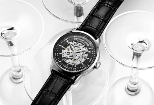 Stuhrling Original Mens Skeleton Automatic Dress Watch with Alligator Embossed Leather Strap Skeleton Dial