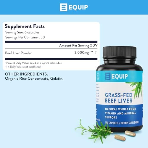 Equip Foods Grass-Fed Beef Liver | Natural Desiccated Beef Liver Supplement | Support Heart Health, Brain Function, Digestion, Metabolism, Immunity