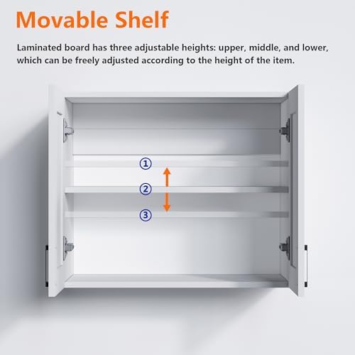 White Laundry Room Cabinets and Storage with 4 Doors and Utility Adjustable Shelf，Gabinetes Para Cocina Cupboard Kitchen Organizers and Storage Pantry Wall Mounted 12.4"D x 47.2"W x 19.7"H