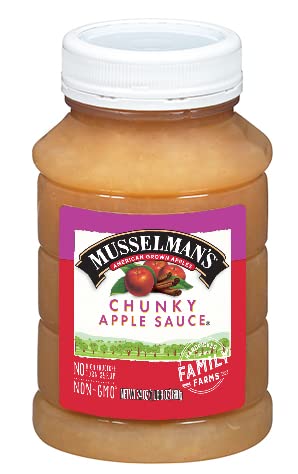 Musselman's Home Style Chunky Apple Sauce - low calorie, gluten free snack, low sodium, kosher, fat-free, no cholesterol, no high fructuse corn syrup, from 100% fresh American Grown Apples. (24oz x 12)