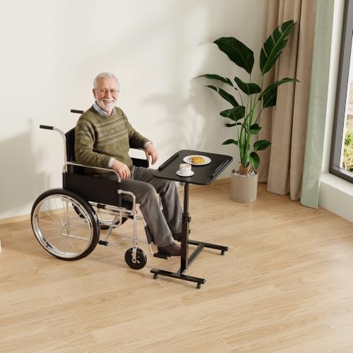 Furist Bed Desk Adjustable Overbed Bedside Table Rolling Laptop Tray Desk Cart Height Portable Mobile Sit Stand Table Tilting Hospital Bed with Wheels