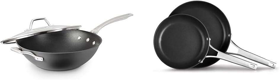 Calphalon Signature Hard-Anodized Nonstick Wok, 12", Flat-Bottom, Oven-Safe, PFOA-Free, Black
