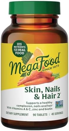 MegaFood Skin, Nails & Hair 2, with Biotin, Vitamin A, C & Zinc, 90 Tablets | Vitamins For Women and Men, Supports a Healthy Complexion, Nails and Hair, Chelated Zinc, Non-GMO, Vegan, 45 Servings