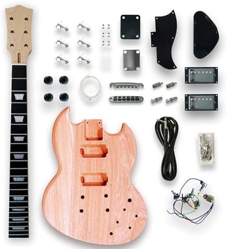 DIY Electric Guitar Kits Okoume wood Body curved top with mahogany veneer cover maple neck & composite ebony fingerboard