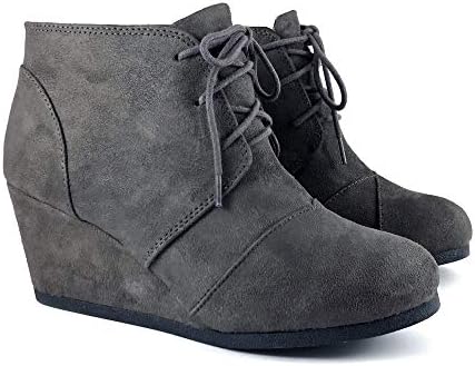 Soda “REX” ~ Women Lace Up Rounded Toe Low Wedge Ankle Bootie