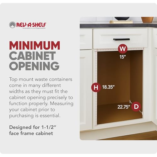 Rev-A-Shelf Double Top-Mount Pullout Trash Can, Min Opening 15" W, 35 Qt | Under Kitchen Cabinet Large Capacity Waste/ Recycling Containers, 150 Lbs Rated Full-Extension Slides, 4WCTM-18BBSCDM2 Silver