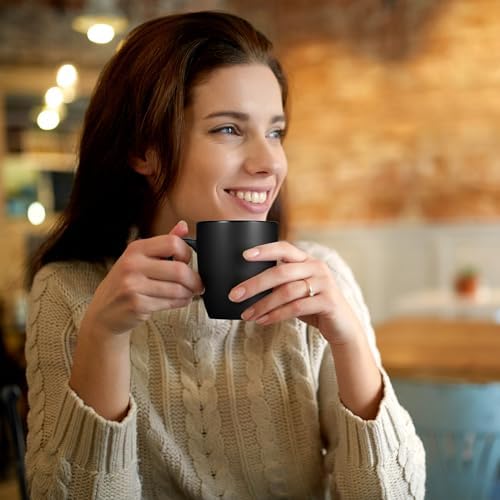 Qipecedm 6 Pack Porcelain Coffee Mugs Set, 12 Ounces Ceramic Coffee Mugs, Matte Black Coffee Mug, Restaurant Cups for Coffee, Tea, Cappuccino, Cocoa