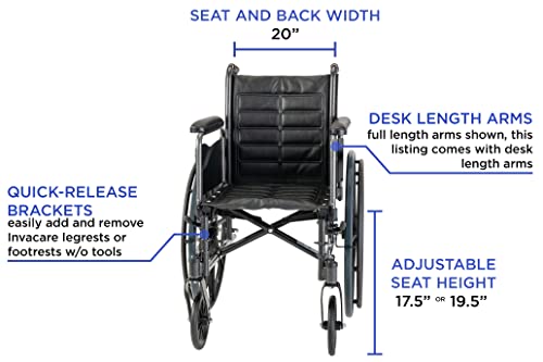 Invacare TREX20RP Series Tracer EX2 Standard Folding Wheelchair for Adults with 20" Seat Width and Desk Arms
