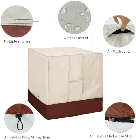 Air Conditioner Cover for Outside Units-Sturdy AC Cover, Water-Resistant, sturdy, with Mesh Vents and Elastic Hem Cord