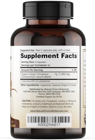 Organic Ceylon Cinnamon Supplement, 120 Capsules