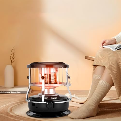 Kerosene Heater for Indoor & Outdoor Use, Portable 9000 BTU Non Electric Kerosene Stove with Oil Gauge, Cordless Space Heater for Home, Camping, Cooking and Heating Black