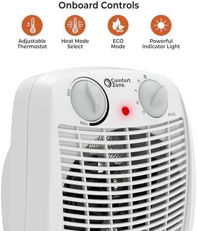 Comfort Zone Indoor Space Heater with Adjustable Thermostat, Fan Forced, Electric, Overheat Protection, Safety Tip-Over Switch, Energy Efficient
