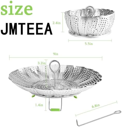 Steamer Basket Stainless Steel Vegetable Basket Metal Handle Folding Silicone Feet Steamer Insert for Cooking Veggies Fish Seafood Include Safety Tool