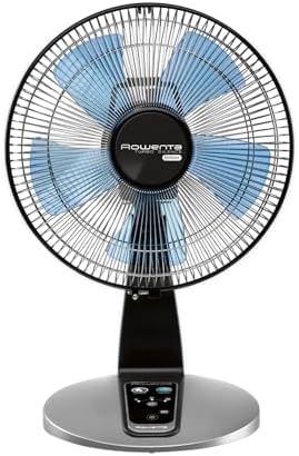 Rowenta, Desk Fan, Turbo Silence Table Fan with Remote, 18 Inches, Ultra Quiet Fan for Bedroom, Oscillating, Portable, 5 Speeds, Black, Indoor, VU2660
