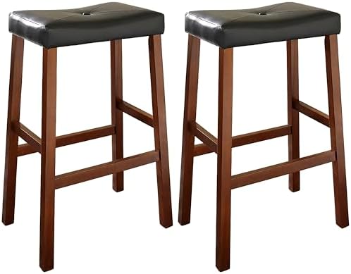 Crosley Furniture Upholstered Saddle Seat Counter Height Bar Stools Set of 2, Black, 24-inch