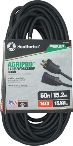 Southwire AGRIPRO 12/3 Heavy Duty Extension Cord, 25ft, Farm/Workshop Cord, SJTOW, Black, 67729001
