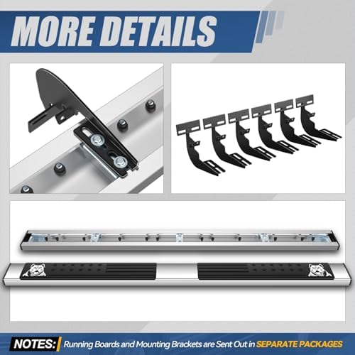 Auto Dynasty Running Board for 2009-2023 Ram 1500-3500 Classic Crew Cab 4DR | 6.75" Stainless Steel Bull Dog Pattern Step Pads