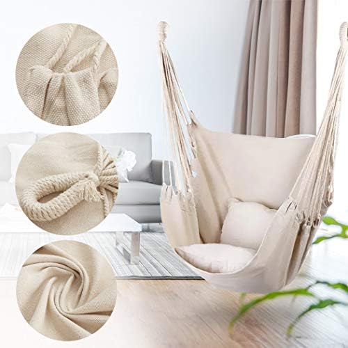 Hammock Chair Hanging Rope Swing Seat for Indoor Outdoor, Sturdy Cotton Weave Hammock Swing