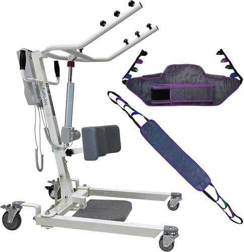 Stand Up Electric Patient Lift - Sit to Stand, Standing Lift, Rhino Lift with Manual Low Base - with Transport Sling (Large), 380 lb. Weight Capacity