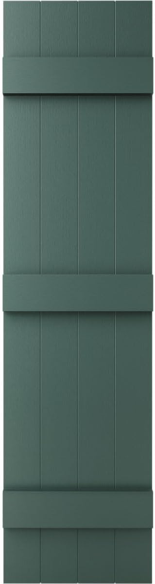 14"W x 59"H Lifetime Vinyl, Standard Four Board Joined, Board-n-Batten Shutters, w/Installation Shutter-Lok's & Matching Screws (Per Pair), Forest Green