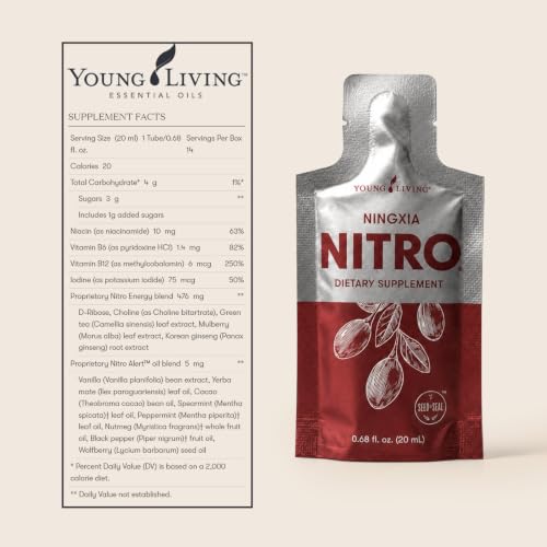 Young Living NingXia Nitro | 1 Pack (14 Sachets) | Energizing Wolfberry Drink with Green Tea & Korean Ginseng | Supports Focus