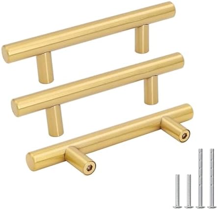 Goldenwarm 5 Pack 3 inch Gold Cabinet Handles Brushed Gold Cabinet Pulls | Gold Dresser Drawer Handles Stainless Steel Drawer Pulls for Kitchen Bathroom Bedroom, Easy to Install