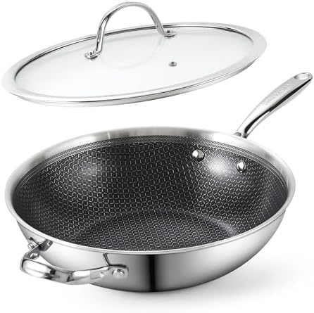 Cooks Standard Multi-Ply Clad 12 Inch Stainless Steel Wok Pan, Stir Fry Pan with Glass Lid, Induction Cookware, Dishwasher & Oven Safe, Compatible with All Cooktops