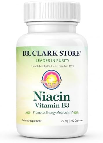 Dr Clark Niacin (Vitamin B3) Supplement – 25mg, 100 Gelatin Capsules, Supports Circulation & Healthy Cholesterol Levels