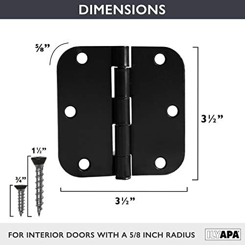 Ilyapa Door Hinges, 3.5x3.5 Inch - Satin Nickel, 18 Pack, Includes Mounting | 5/8 Inch Radius Corners, For Standard Interior Doors, Satin Nickel Finish, Screws