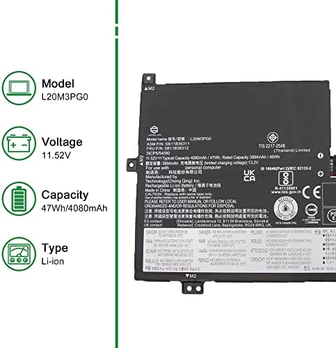 L20M3PG0 SB11B36311 5B11B36312 Laptop Battery Replacement for Lenovo IdeaPad Flex 3 Chrome 15IJL7 300e Chromebook 3rd Gen Series L20M3PG3 SB11B90371