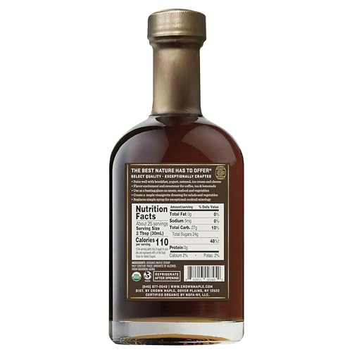 Crown Maple Organic Bourbon Barrel Aged Maple Syrup, Pancakes, Flavor Cocktails, Marinades and Sauces, 12.7 Fl Oz