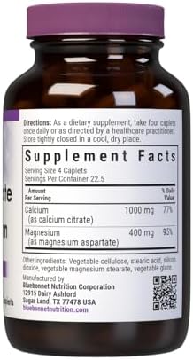 BlueBonnet Calcium Citrate Plus Magnesium Caplets, 90 Count | Bone Health; Non-GMO, Vegan, Kosher Certified, Gluten-Free, Soy-Free, Dairy-Free