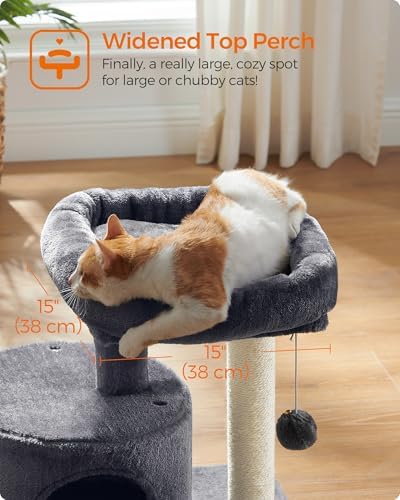 Feandrea Cat Tree, 18.5-in Small Cat Tower, Cute Kittens Condo, Smoky Gray