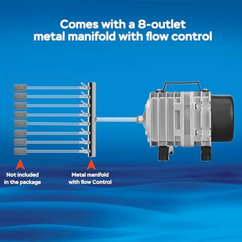 AquaMiracle Aquarium Air Pump Commercial Air Pump with Aluminum Housing, 600/1000/1200/1750GPH Fish Tank Bubbler Pond Aerator for Aquariums, Ponds