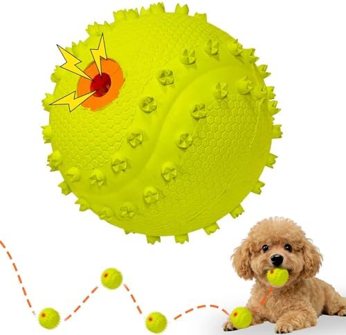 LaRoo Squeaky Dog Ball Toy,Durable Natural Rubber Squeaker Ball Throwing Training,Teeth Cleaning Chew Toy for Pet Medium and Large Dogs (3.5In Green)