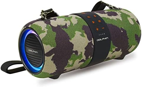 Dolphin Portable Waterproof Bluetooth Speaker, Dual 3" Woofer Boombox, Camo | TWS Technology, Color-Changing Lights, USB/TF/FM/AUX