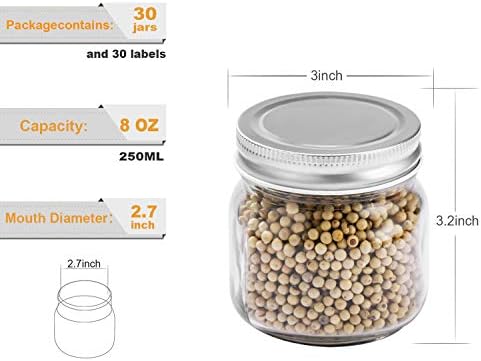 Rainforce Mason Jars 8 oz 30 Pack Small Glass Caning Jars with Silver Lids
