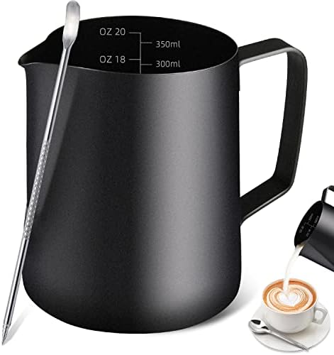 Stainless Steel Espresso Milk Frothing Pitcher - 12OZ/350ML Coffee Milk Frother Cup with Decorating Art Pen for Espresso Machine, Latte Art