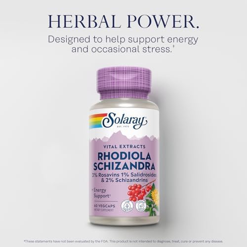 SOLARAY Rhodiola Schizandra - Rhodiola Rosea Extract - Energy Support and Occasional Stress Relief Supplement - Vegan, Lab Verified