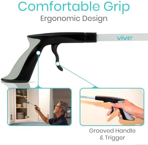 Vive Reacher Grabber 32" - Extra Long Mobility Aid - Rotating Hand, Heavy Duty Grip Arm - Reaching Assist Tool for Trash Pickup, Litter Picker, Garden Nabber, Disabled, Handicap Arm | Duty Grip Arm - Reaching Assist Tool for Trash Pickup, Litter Picker,…